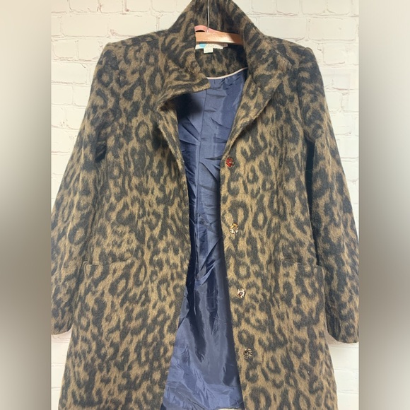 Boden Leopard Wool Blend Lined Coat Size 4 - Picture 2 of 7